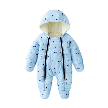 

winter kids baby girl clothes blue cartoon printed thick cotton baby boy romper and gloves newborn snowsuit toddler snow suit