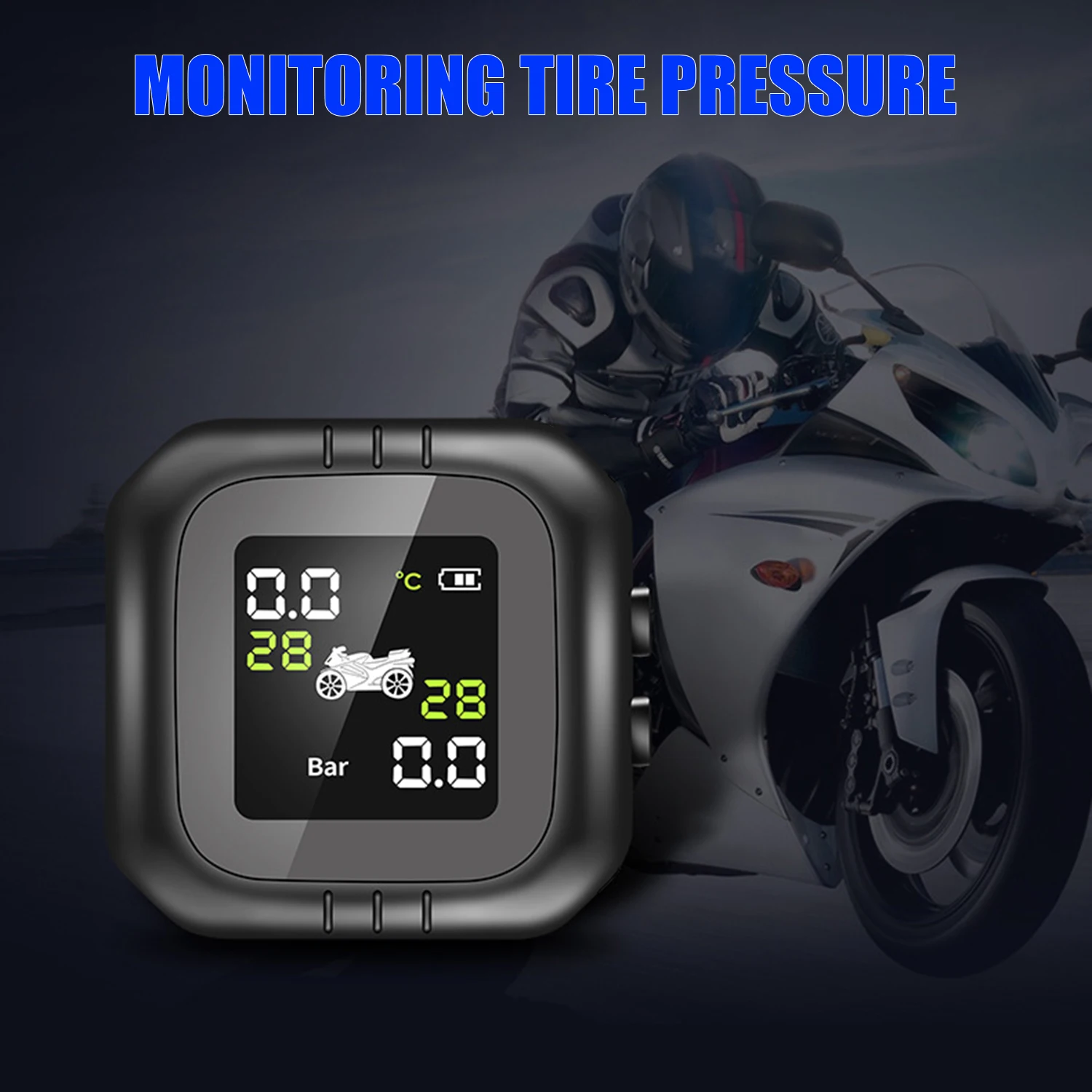 

Tire Pressure Motorcycle Monitoring System with External Sensors Motor TPMS Real-time Voice Alarm Tyre Security USB Charging