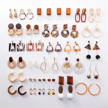 

Simple Caramel color Acetate Earrings Fashion Geometric Leopard Earrings Exaggerated Transparent Acrylic Wooden Earrings Female