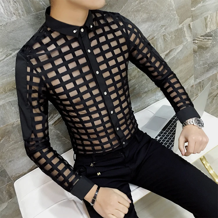 2021 New Party Wedding Shirt For Men Dress Camisas Masculina Vestido Social Black White Chemise Homme 