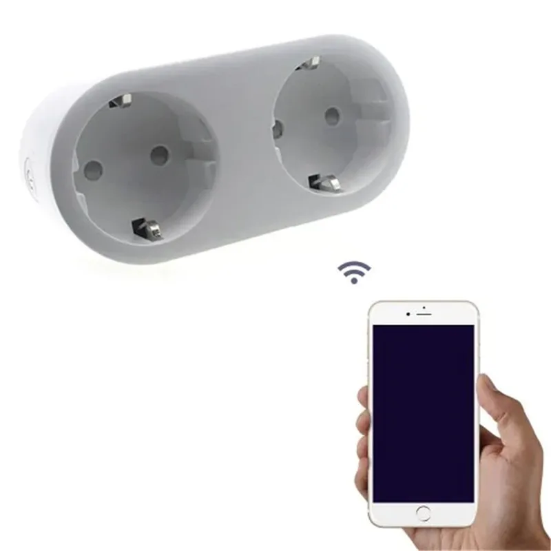 ЕС Двойные розетки Smart WiFi переходник с дистанционным управлением-белый