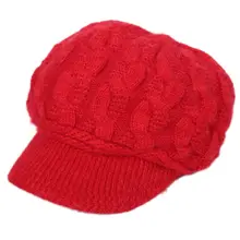 Женская Зимняя Вязаная Шапка-бини с козырьком, мягкий плюшевый лыжный берет A69C