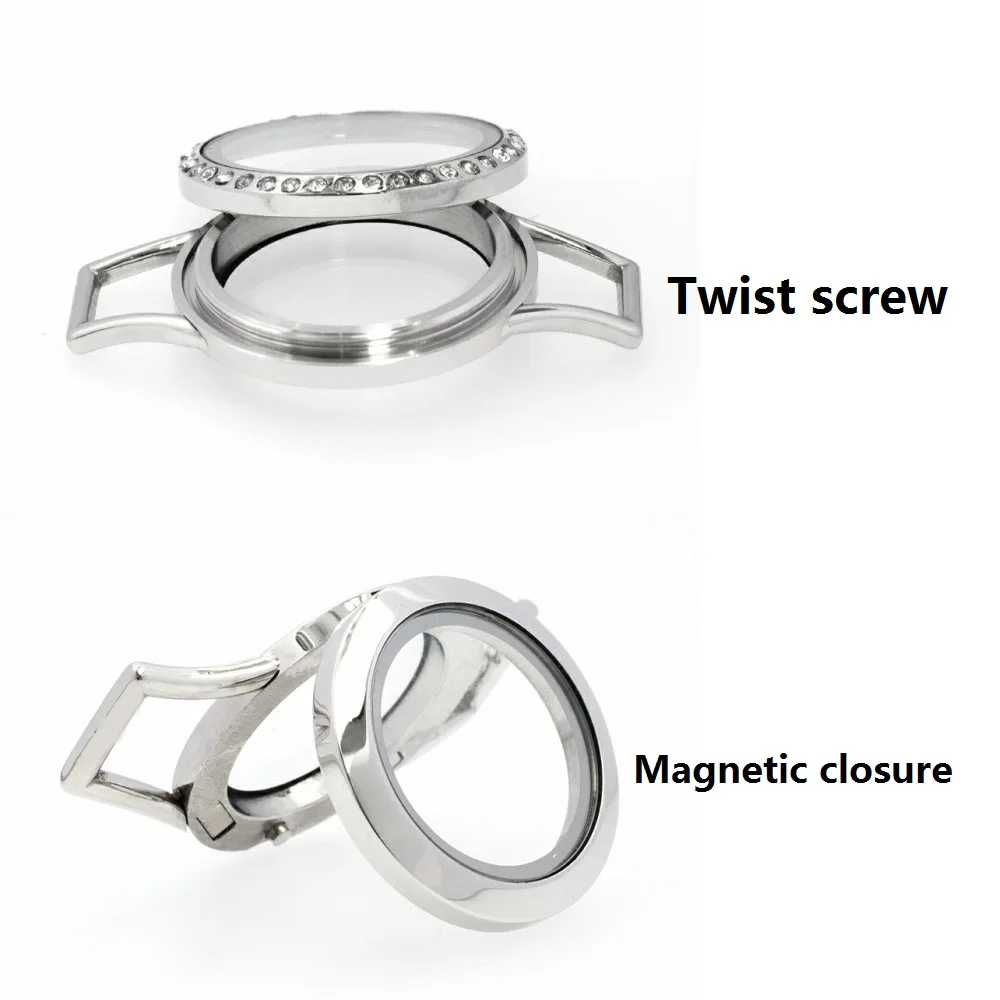 1pc 316L stainless steel floating glass locket with black real leather bracelet 2