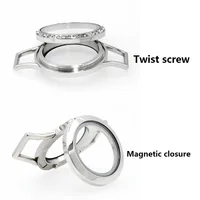 1pc 316L stainless steel floating glass locket with black real leather bracelet 2