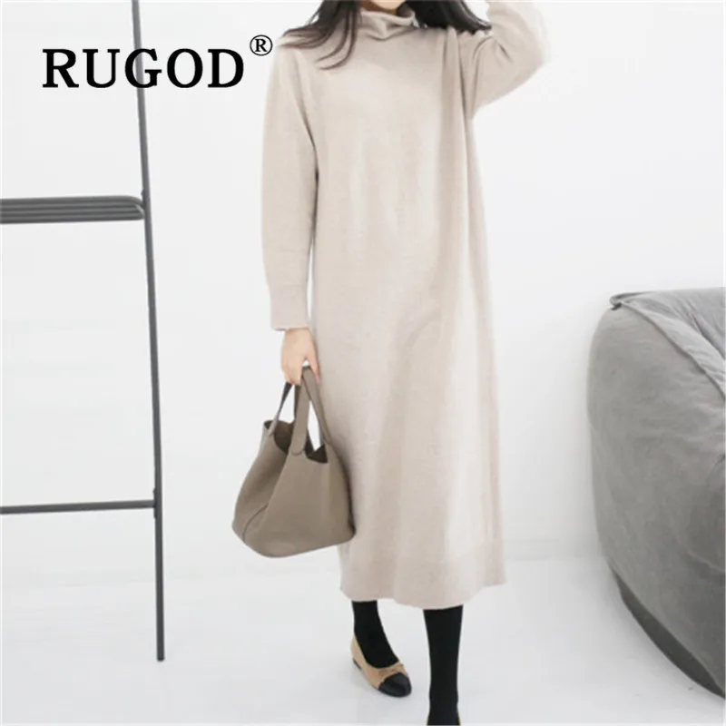 RUGOD/2019 новый зимний однотонный теплый свитер платье водолазка свободное плотное