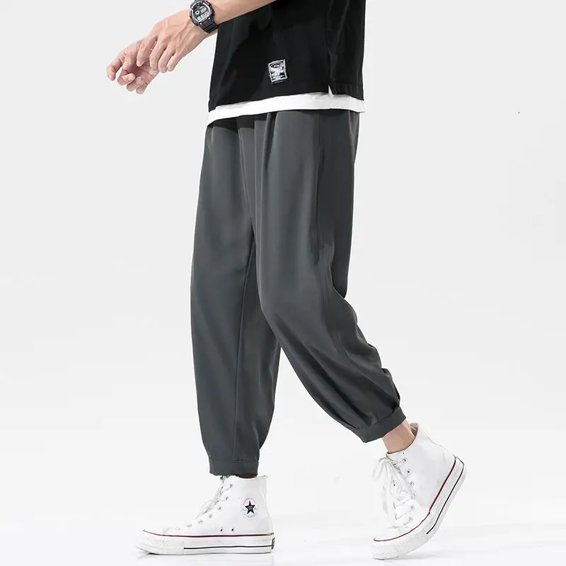HYBSKR-Pantalones informales de gran tamaño para hombre, ropa de calle Harajuku a la moda, Color sólido, clásicos, hasta el tobillo, 2021