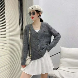 6 pçs facotry atacado decote em v cardigans suéter feminino novo outono inverno elegante sólido coreano cardigan macio quente mulher suéteres