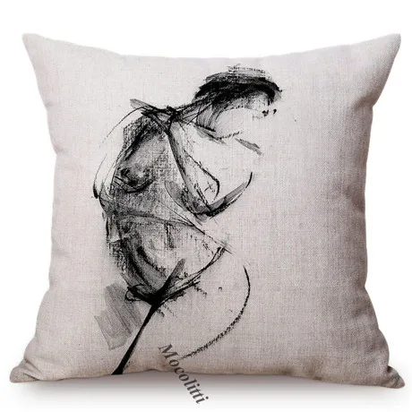 Black and White Sexy Woman Sketch Painting Art Decorative Throw Pillow Case Senior Restaurant Museum Gallery Sofa Cushion Cover M080-5