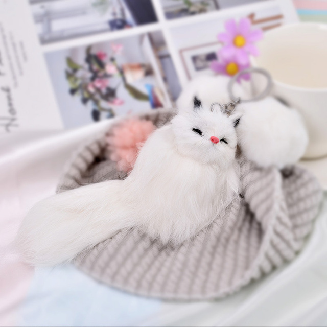 Fluffy Animal Cartoon Fox Keychain Pendant Car Key Ring Holder Bag Purse Ornament Decor Women Jewelry Charm Pompom Keychain