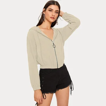 

Women Corduroy Cardigan Coat Tops Solid Color Zipper Long Sleeve Drawstring Hooded Autumn and Winter Jacket