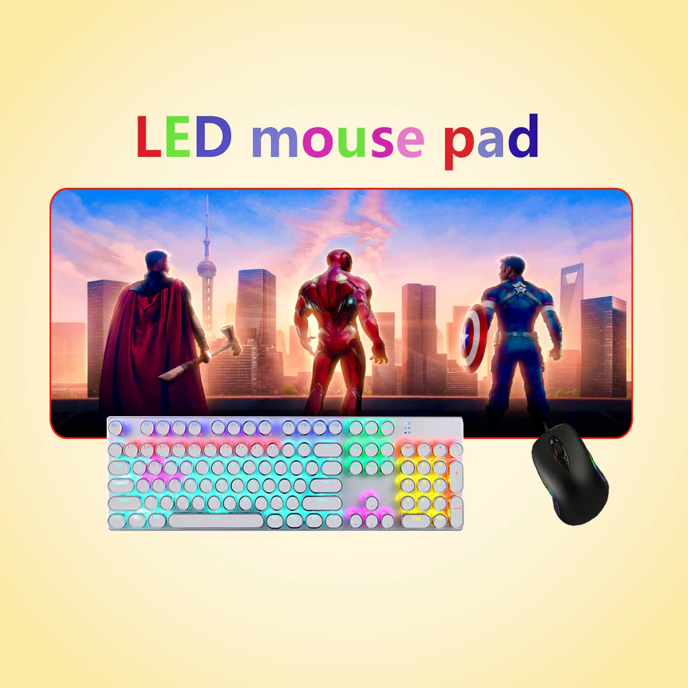  FFFAS Iron Man Mousepad Large Computer Mouse Mat Large LED Gaming Mouse Pad Night RGB USB Wired Lig