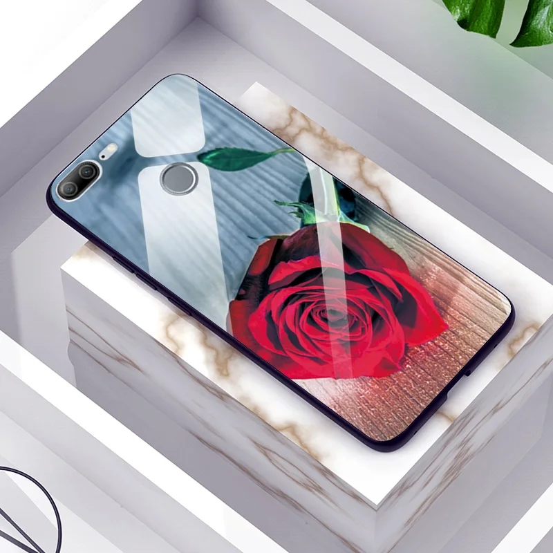 Для Huawei Honor 9 облегченное закаленное стекло задняя крышка чехол для Huawei Honor 9 Lite розовый узор силиконовый чехол Honor9Lite стеклянный бампер