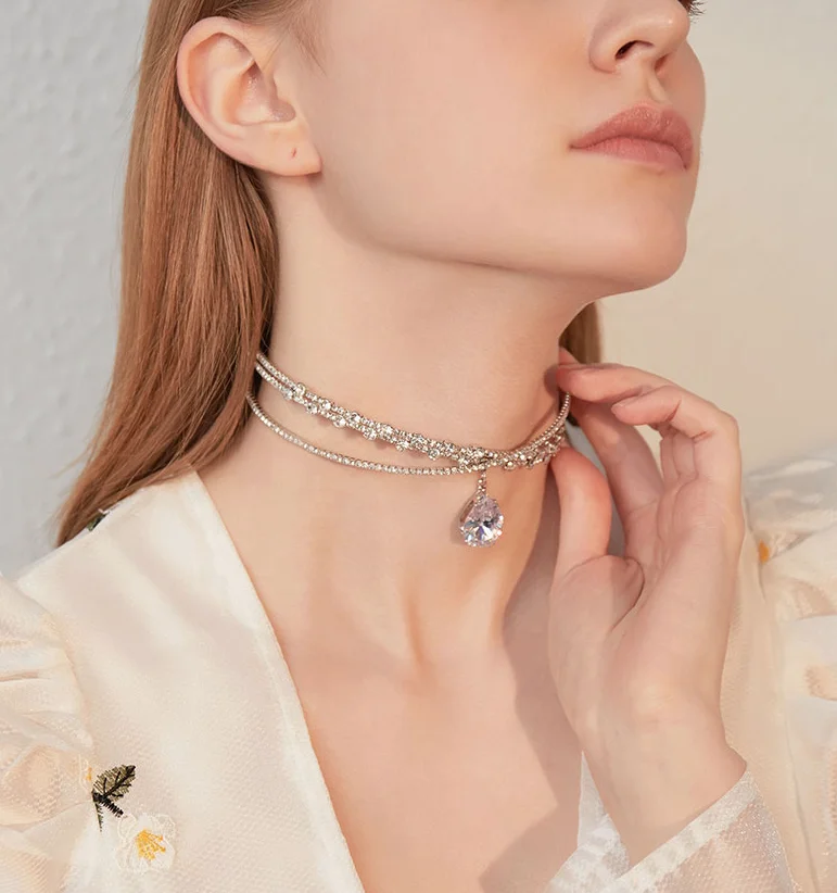 Simple Artificial Rhinestone Chain Multi Headband Dual-purpose Necklaces for women Fashion Jewelry