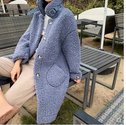 blue Женское осенне-зимнее шерстяное пальто, новое корейское повседневное женское из искусственной кожи, верхняя одежда, шерстяные пальто - Цвет: blue