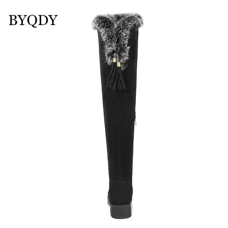 BYQDY New 2020 Fashion Woman Snow Boots Round Toe Med Heels Platform Over The Knee High Boots Thick Fur Warm Winter Shoes Large
