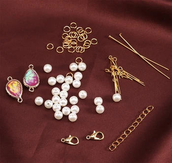 

SAUVOO Pearls DIY Bracelets Kits Gold Jump Ring Cameo Connector Lobster Classp Extension End Chain Jewelry Making Material Sets