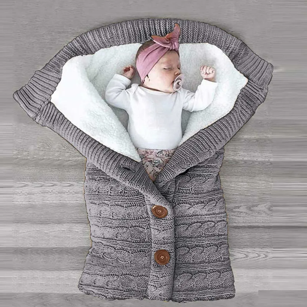 Пеленальная коляска для новорожденных; зимние теплые спальные мешки; вязаная Пеленка на пуговицах для младенцев; одеяло для малышей; спальные мешки