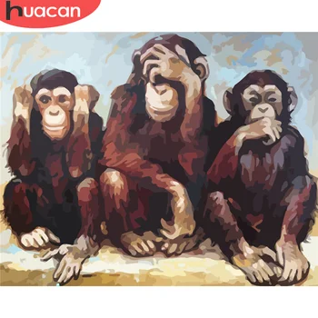 

HUACAN Painting By Number DIY Monkey Drawing On Canvas Pictures By Number Animal HandPainted Wall Art Gift