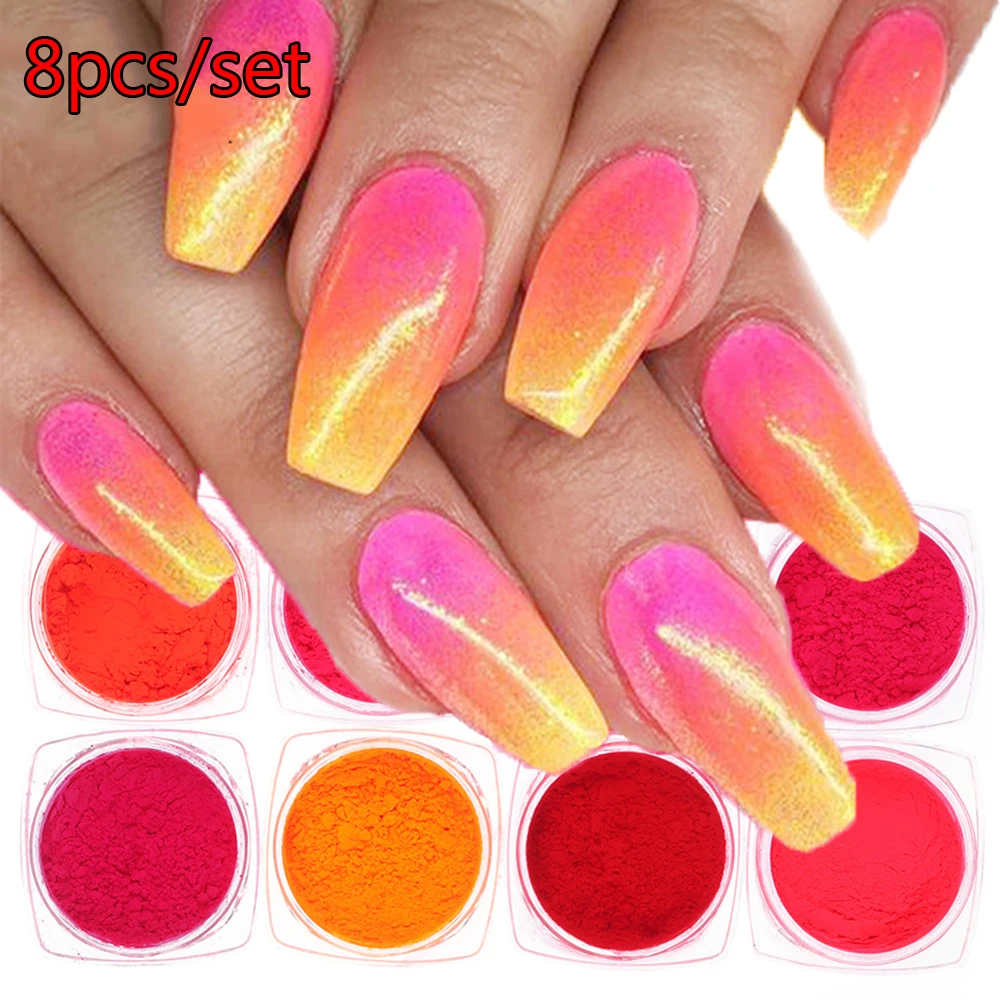 

8pcs/set Mix Style Aluminum Rose Gold Flake Sequins Nail Art Shimmer Powder DIY Manicure Nail Art Decor