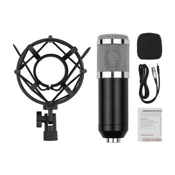

Professional Cardioid Condenser Microphone Kit with o Cable Metal Shockproof Clamp High Sensitivity Low Noise Mic(Black & Si