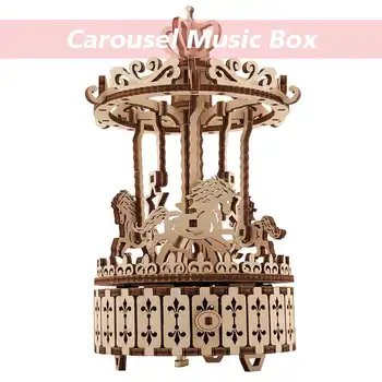 

3D Carousel Music Box Puzzle Word Famous Buildings Architecture Puzzle Educational DIY Toy Gift for Children Adult Gift Present