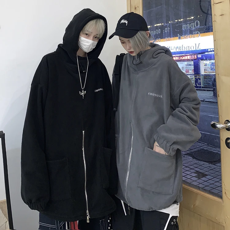 Толстовки свободные Harajuku Новые Карманы письмо с капюшоном на молнии корейский стиль длинный рукав пуловер и с капюшоном женская одежда ins