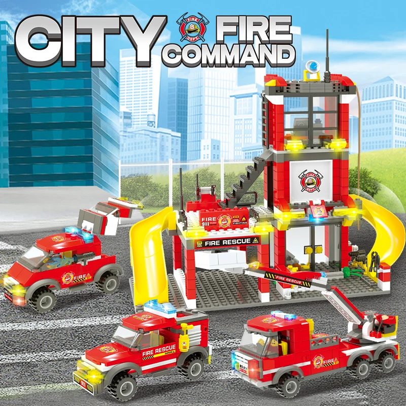 

788pcs City Fire Station Building Blocks Sets Compatible Legoinglys City Fire Fighter Rescue Truck Car Bricks Toys for Children