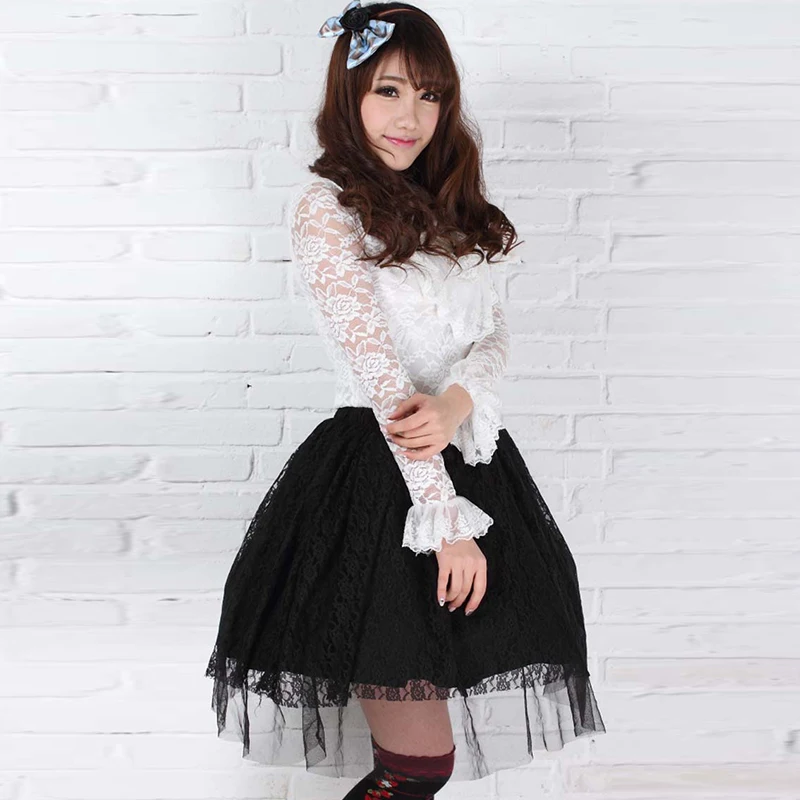Принцесса Сладкая Лолита Юбки японский Лолита сладкий принцесса Черный тканевый розовый кружева плиссированные Лолита половина юбка Леди GZWY155