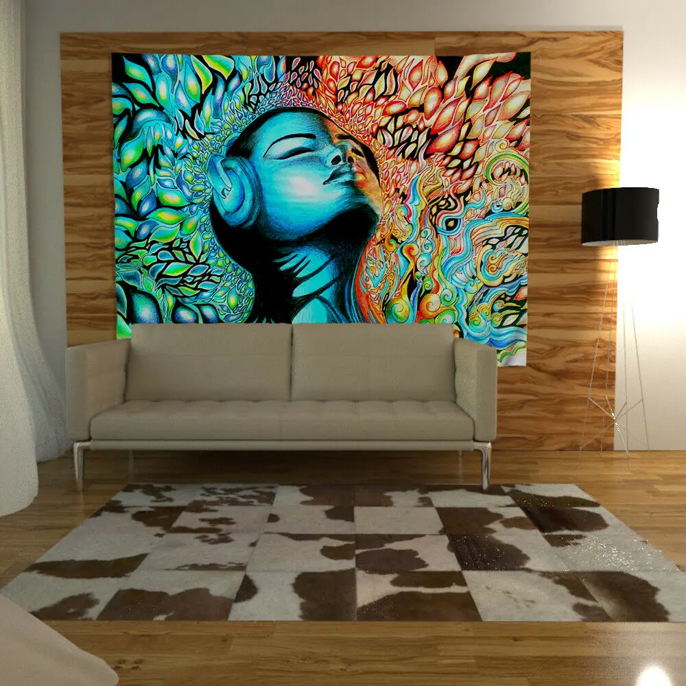 Пользовательский Psychedelic музыка Wandteppich Kunst Wandbehang Tisch Bettdecke