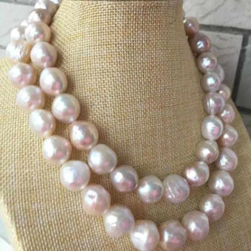 

gorgeous 14-15MM SOUTH SEA BAROQUE LIGHT PINK PEARL NECKLACE 38INCH 925silver jj