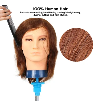 

100% Human Mannequin Head for Barber Hairstyles Head Mannequin Practice Head Styling Head for Styling Dye Cutting Braiding