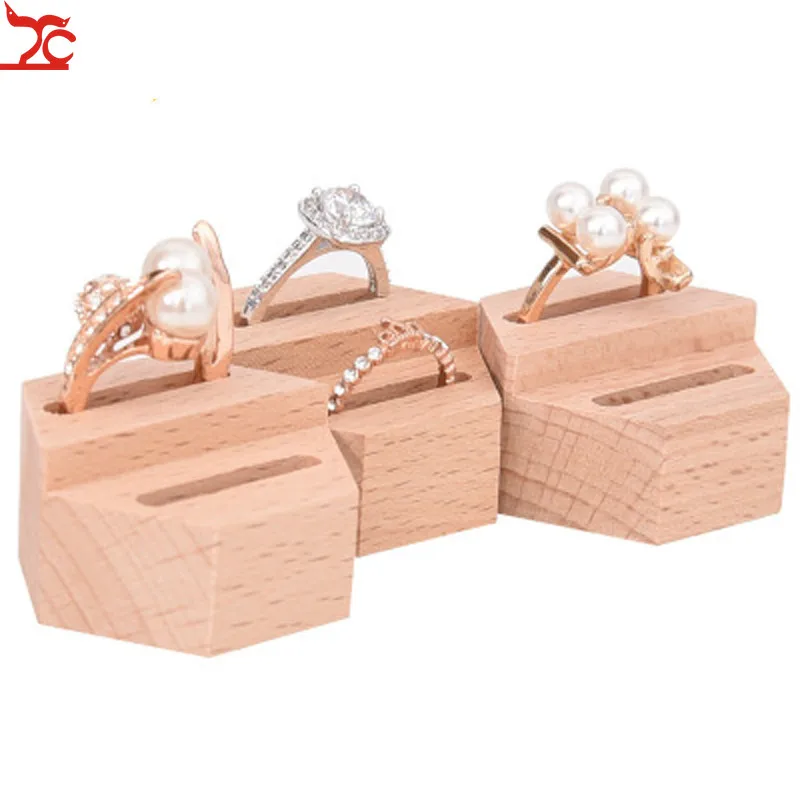 1 Pcs Solid Wood Hexagon Creative Ring Display Bracket Jewelry Ring Storage Rack Hexagon  ring organizer