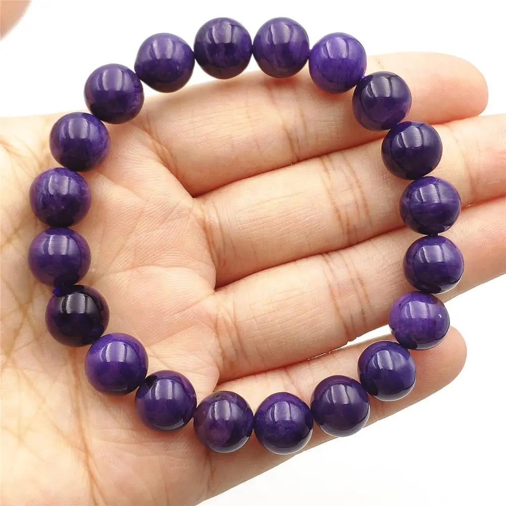

10mm Genuine Natural Purple Charoite Gemstone Men Women Round Beads Jewelry Bracelet Fashion Russian Healing Stone AAAAA