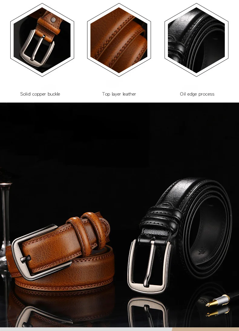 BEAFIRY Genuine Leather Belt for Man Full Grain Cowskin leather Luxury Brand Design 2021 Waist Jeans Belt Pin Buckle Brown Black men's belts for jeans