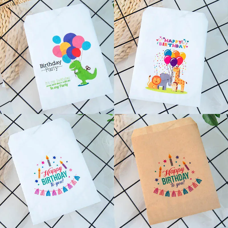 

kraft paper happy birthday bag candy birthday gift for popcorn treat bags Children's party decorations buffet favor 25pcs