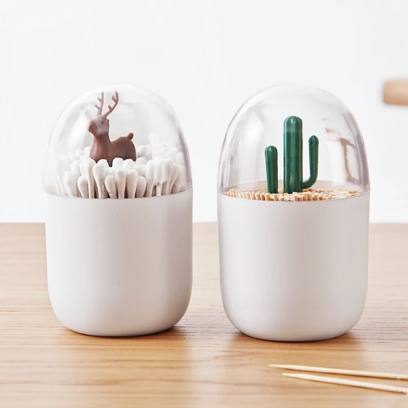 

Dustproof Toothpick Dispenser Plastic Toothpick Holder Toothpick Box Cotton Swab Case Cute Cartoon Table Decoration 1Pcs