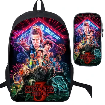 

Top Quality Stranger Things 3 School Backpack Laptop Backpack Children Boys Girl Daily Bags 2pcs/set 16inch Backpack+pencil Case