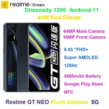 Realme GT NEO Flash Edition 5G Mobile Phone 65W 4500mAh 6.43" FHD+ 120Hz Super AMOLED Dimensity 1200 Octa Core Cellhones 64MP