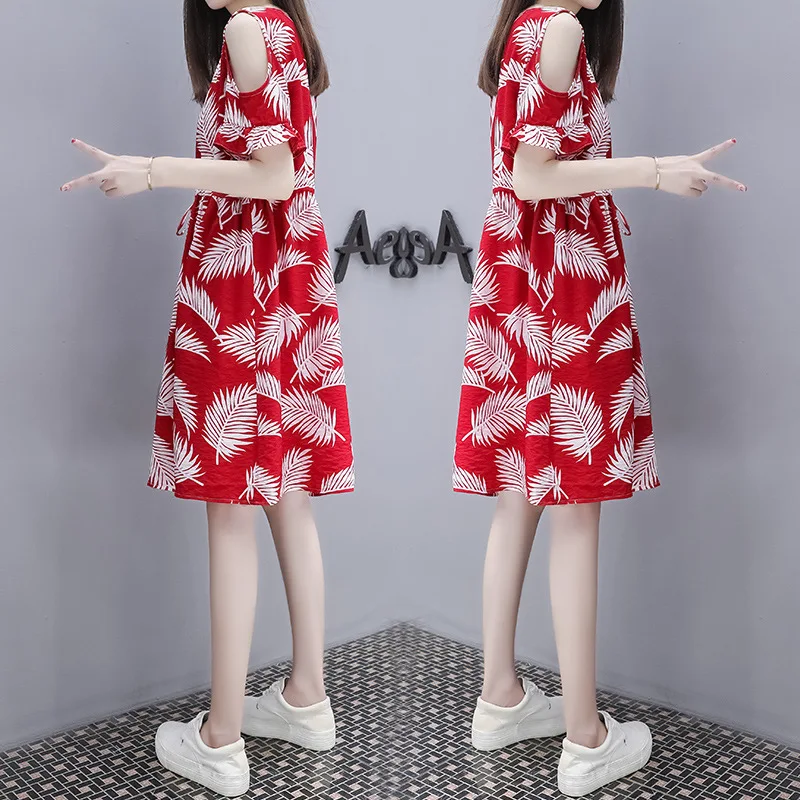 

Summer Short-sleeved Floral Dress Loose-Fit off-Shoulder Printed Dress Received Large Size Fat Mm WOMEN'S Dress Hot Selling