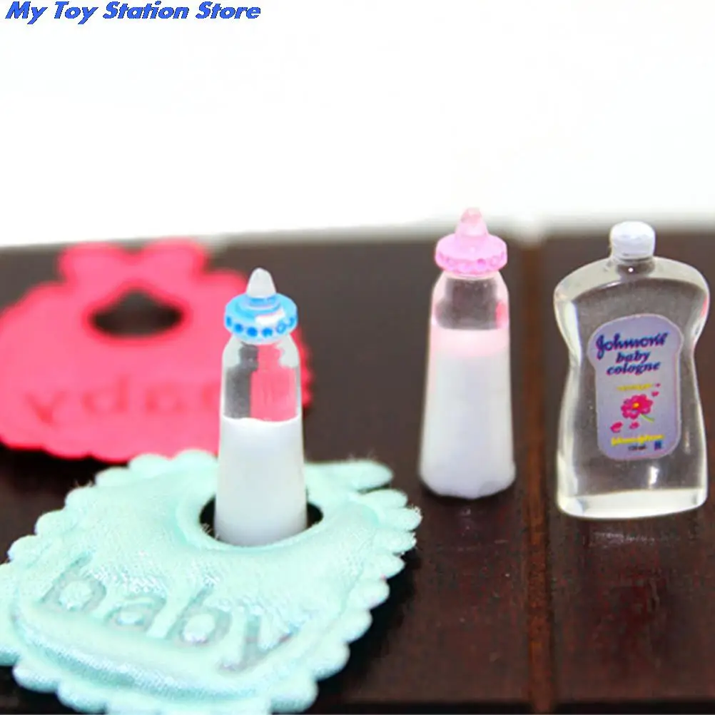 New 1:12 Dollhouse Miniature Nursery Accessory Gift Shampoo Bibs Baby Bottles Set For Barbie