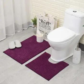 

Comfortable Foot Shaggy Pad Entrance Chenille Home Absorbing Home Shower Mat Carpet Set
