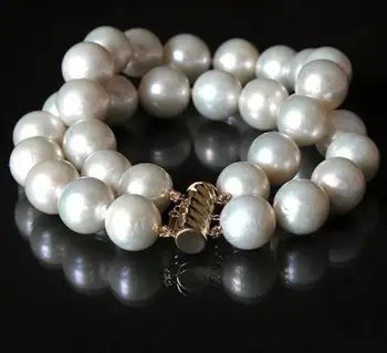 

Free shipping CHARING 7.5-8" 9-10MM NATURAL SOUTH SEA GENUINE WHITE PEARL BRACELET 14K