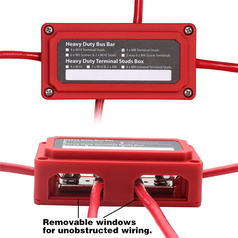Highest Amperage Rated DC 48v 300A 4 Terminal Studs Distribution Block Heavy-Duty Modular Design Car Bus Bar Cable Organizer Box power distribution block bus bar box