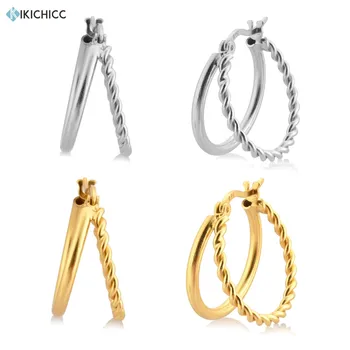 

Kikichicc 925 Sterling Silver 17.5mm Double Circle Hoops Piercing Ohrringe 2020 Fine Loops Twist Line Round Earring Jewelry