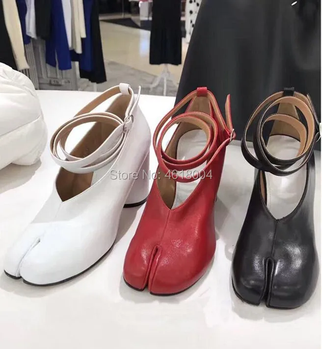 KALMALL zapatos mujer Tabi/обувь лоферы с раздельным носком и ремешком на щиколотке на массивном каблуке в винтажном стиле; модельные туфли для женщин