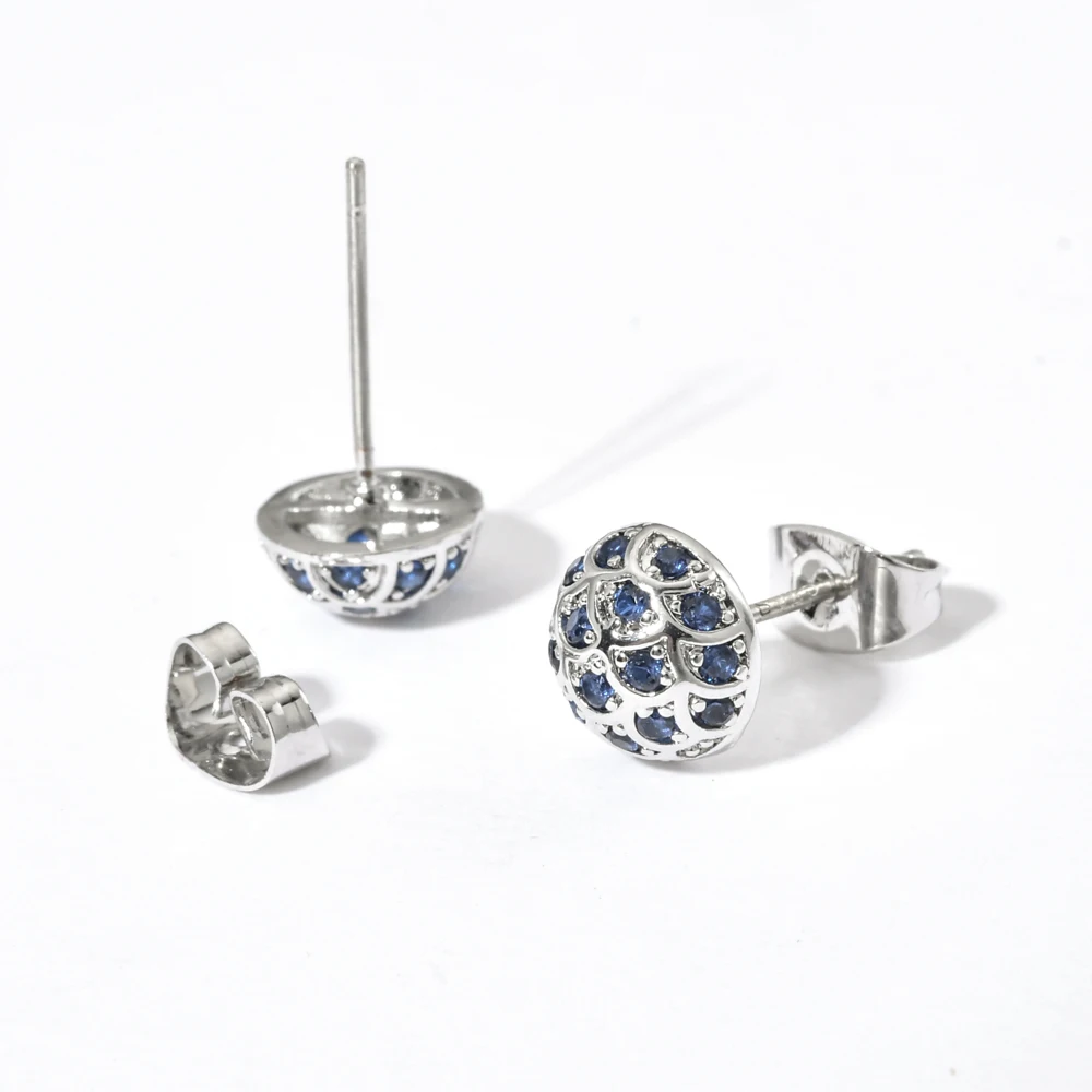 Semicircle blue ocean zircon small earrings women/girls wedding party sweet romantic fashion jewelry earrings ER-460 - Image 3