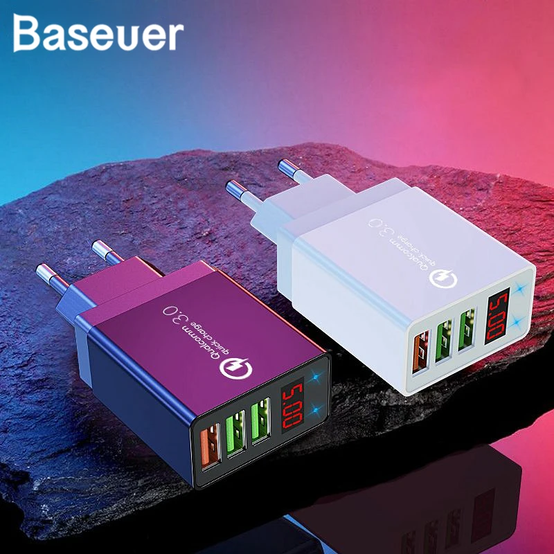 Baseuer 30 Вт QC3.0 светодиодный дисплей зарядное устройство для телефона Быстрая зарядка 3,0 QC USB зарядное устройство для iPhone 11 samsung s10 Xiaomi 9 настенное зарядное устройство