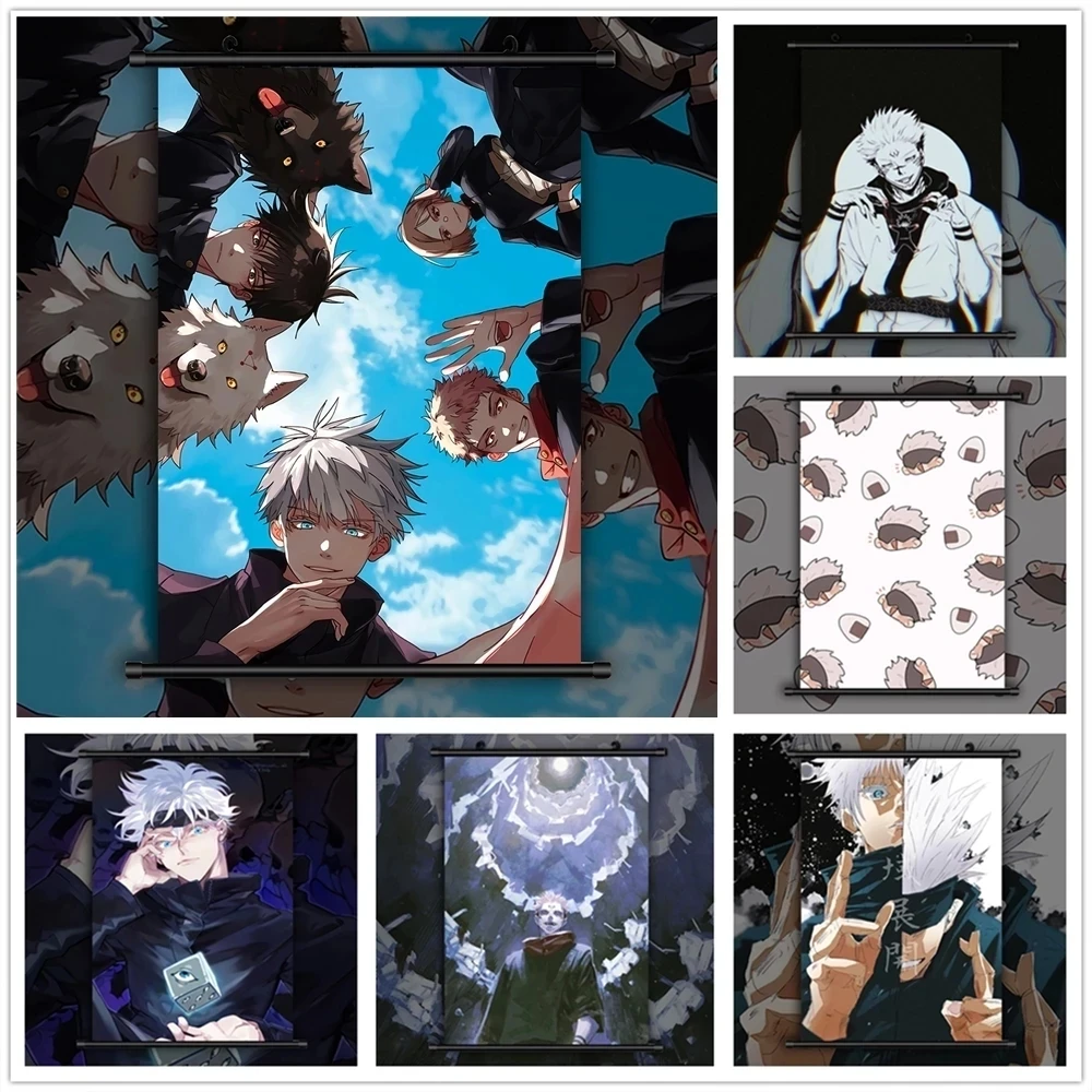 Canvas Jujutsu Kaisen Satoru Home Decoration Poster Print Pictures Wall Art Plastic Scroll Hanging Painting Bedside Background | Дом и сад