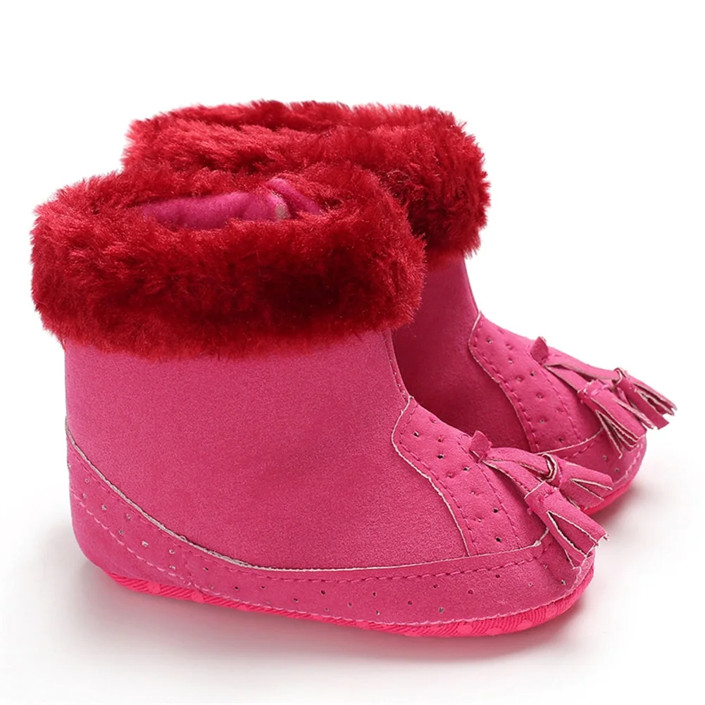Зимние Хлопковые вязаные флисовые зимние сапоги для маленьких девочек; теплая мягкая обувь на меху для кроватки