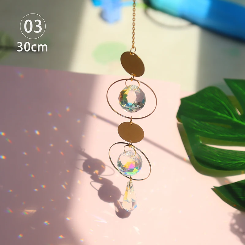 Crystal Geometric Wind Chime Star Moon Pendant Sun Suncatcher Plated Colorful Beads Hanging Drop For Outdoor Indoor Garden